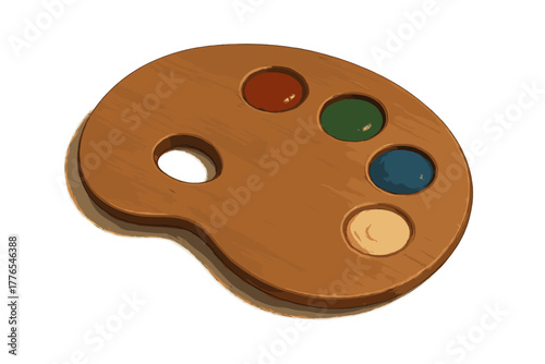 Traditional wooden artist palette loaded with colorful oil paint blobs