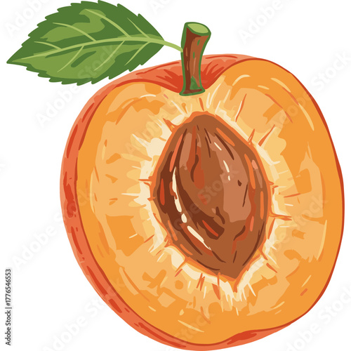 Half Cut Apricot Illustration in Poster Color Style with Transparent Background