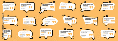 Feedback quote bubble collection with rating stars and testimonial layout. Perfect for reviews, comments, and client feedback