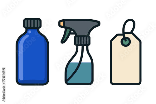 Household cleaning supply containers and blank retail tag for product labeling