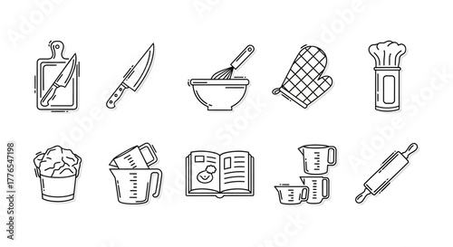 Baking ingredients illustration preparing a delicious recipe with kitchen utensils for cookbooks  culinary blogs showcasing baking preparation.