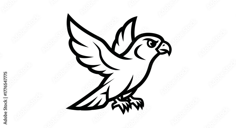 Fototapeta premium Stylized Falcon Illustration with Sharp Features and Dynamic Wing Position.