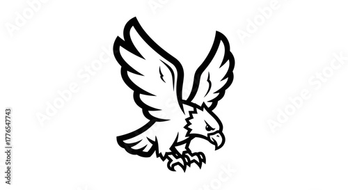 Stylized Eagle Illustration with Wings Spread in Black and White.
