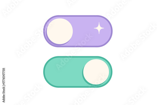 Modern UI toggle switches showing active and inactive states for web design and applications