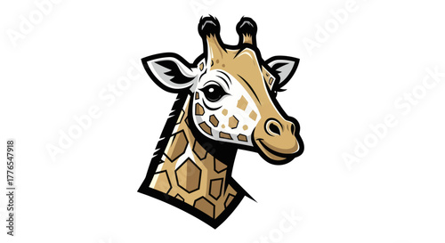 Stylized Giraffe Head Illustration with Distinctive Markings and Gentle Expression.