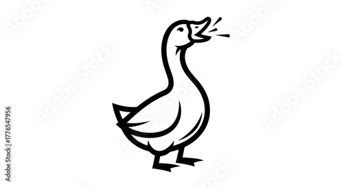Stylized Goose Illustration with Open Beak and Detailed Feathering.