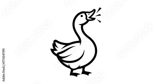 Stylized Goose Illustration with Open Beak and Simple Line Art.