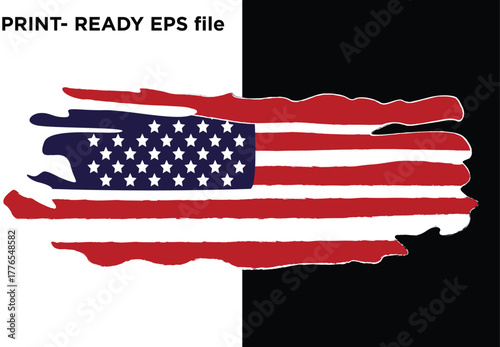 Dynamic vector illustration of the American Flag (Stars and Stripes) in a highly distressed, torn, or grunge style. Powerful patriotic graphic ideal for military, veteran, political, or edgy apparel