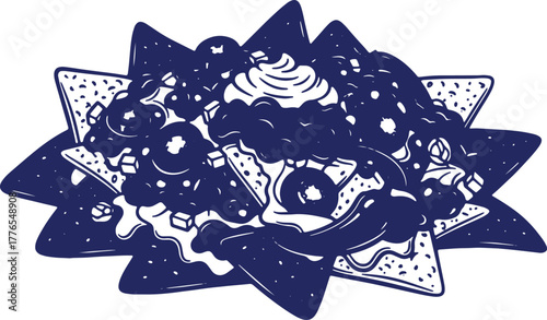 Loaded Nachos Fiesta with Salsa and Sour Cream Delicious Mexican Cuisine Graphic Style Illustration