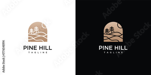Pine Hill logo design template. Simple Pine Hill logo design icon made with lines	
