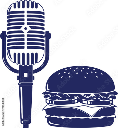 Podcast About Food Delicious Burger and Microphone Combo for Podcast Cover Art Design