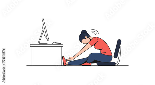 Office worker stretching for health, wellness break at desk. Refreshing stretching routine at work to prevent injury, increase productivity and focus.