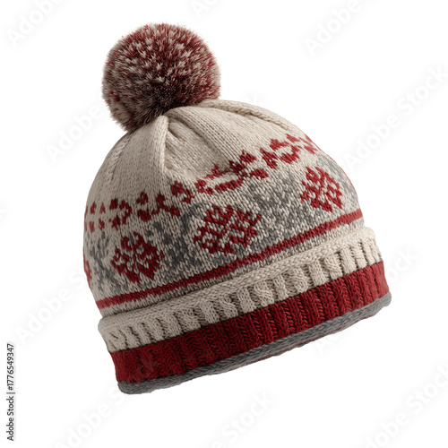 Cozy Winter Hat With Festive Patterns and Pom-Pom for Cold Days Outside