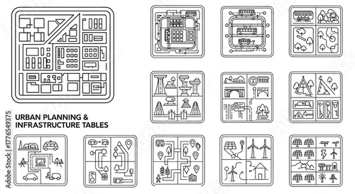 urban planning infrastructure tables illustrating city development sustainable energy roadmaps public transportation perfect for architectural and engineering projects