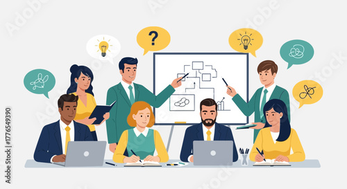 Dynamic team brainstorming innovative strategies for business growth and development in a modern office, sparking creative ideas and problem solving together