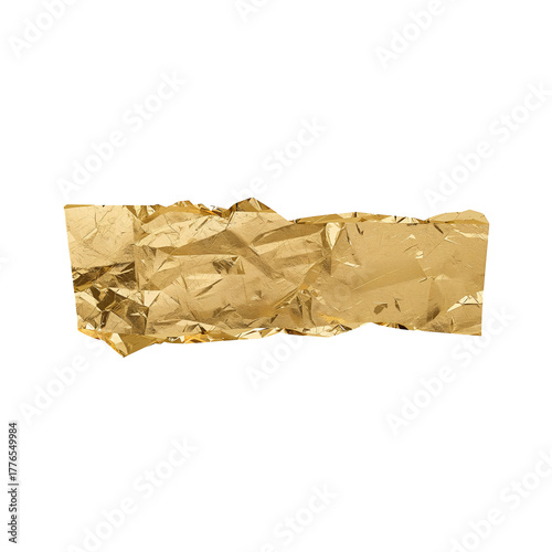 Crumpled Gold Foil Piece Shining Under Bright Light, Showcasing Its Texture a...