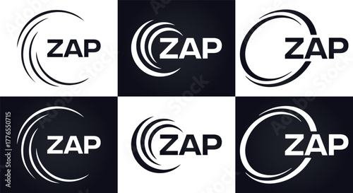 ZAP set ,ZAP logo. K C A design. White ZAP letter. ZAP, K C A letter logo design. Initial letter ZAP letter logo set, linked circle uppercase monogram logo. K C A letter logo vector design.