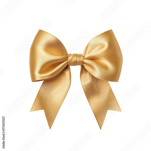Golden Satin Bow With Wide Loops and Tails for Decoration or Gift Wrapping