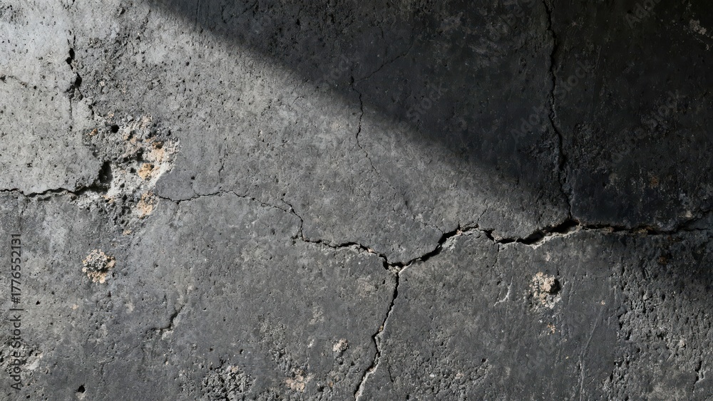 Obraz premium Cracked concrete texture with diagonal shadow and rough surface.