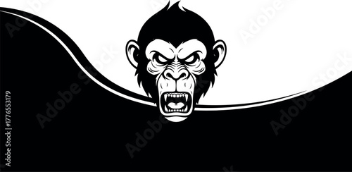 Aggressive Black and White Gorilla or Monkey Head Logo Design with Raging Expression, Ideal for Mascot, Gaming, Esports, or T-Shirt Print.