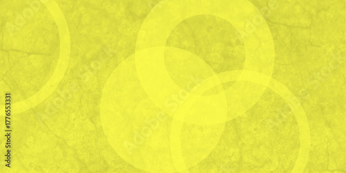 Yellow abstract background with white circle rings in faded distressed vintage grunge texture design. High resolution textured pattern. Abstract modern background design concept for template banner. 