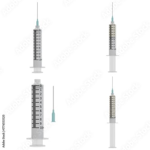 3d render of 10 cc syringe on transparent background, 4 action, 2k