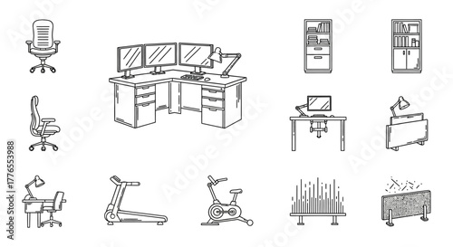 home office setup ergonomic workspace with treadmill and exercise bike for work-life balance promoting health and productivity at home