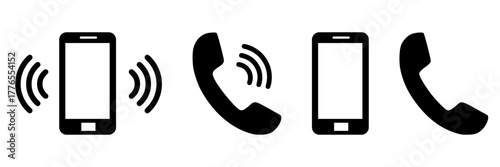 Ringing phone icon vector illustration.Telephone call sign. Smartphone ringing symbol on Transparent background. 