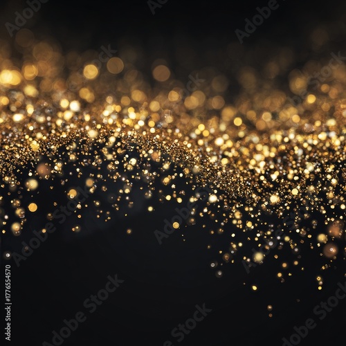 Sparkling Gold Particles Create a Dynamic Effect on a Dark Background in a Festive Setting