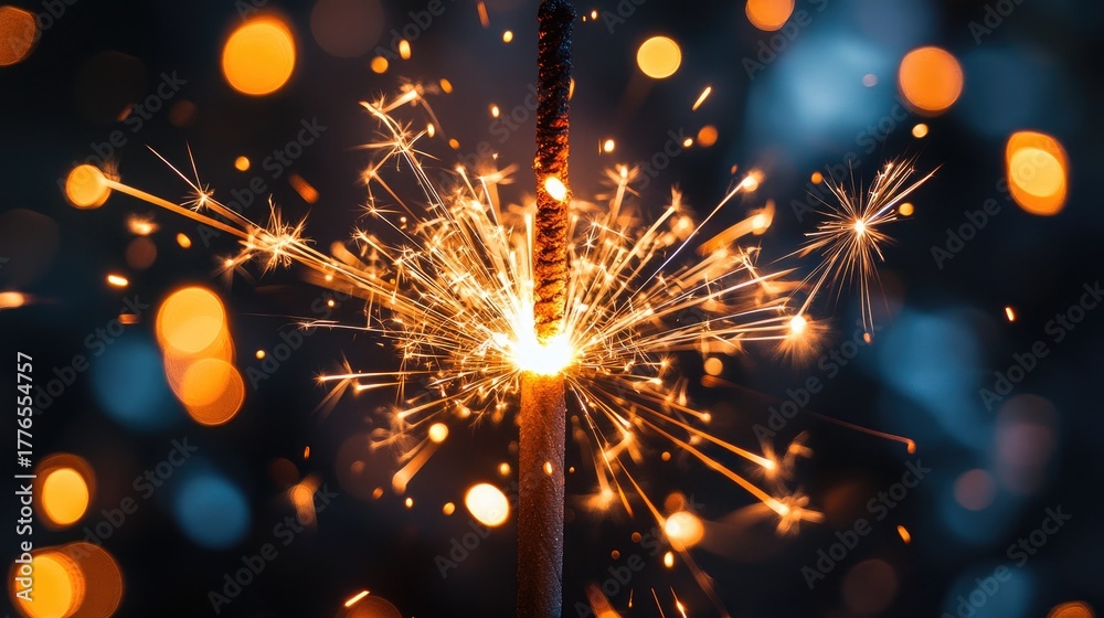 Obraz premium Fireworks sparkle burst captured in motion with glowing embers and light trails isolated on dark black background