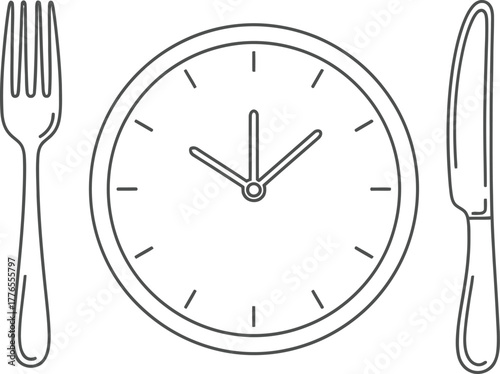 "Intermittent Fasting Concept – Minimalist Clock and Cutlery Vector"