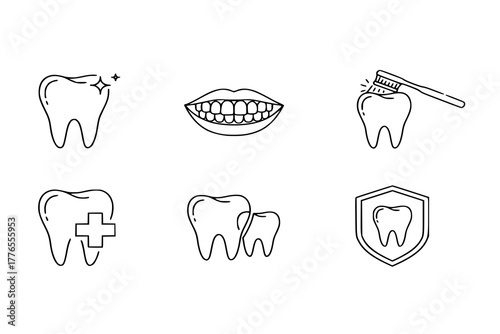 Tooth line icon set. Dental clinic logo. Clean teeth. Vector EPS
