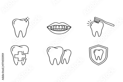 Tooth line icon set. Dental clinic logo. Clean teeth. Vector EPS
