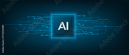 Tableau sur toile Artificial intelligence chipset on circuit board with electronic elements