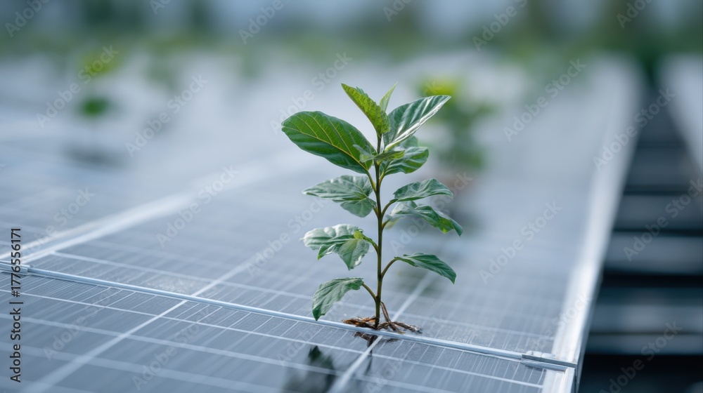 Fototapeta premium young plant rooted in solar panel