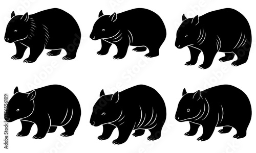 Delightful wombat silhouettes for wildlife projects, animal education, and charming designs, perfect for nature-themed branding and adorable illustrations
