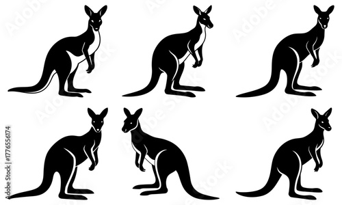 Bold kangaroo silhouettes, perfect for logos, branding, and designs needing a touch of Australian wildlife charm in a minimal, yet striking way