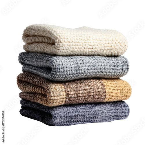 Stack of Folded Blankets isolated on transparent background