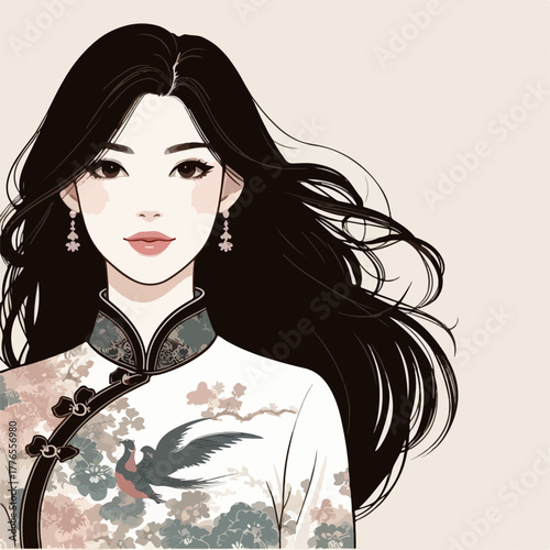 flat illustration of chinese woman