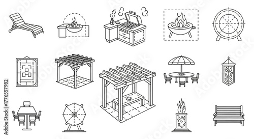 backyard patio design elements including pergola grill and fire pit for creating stylish outdoor living spaces for relaxation recreation and gatherings