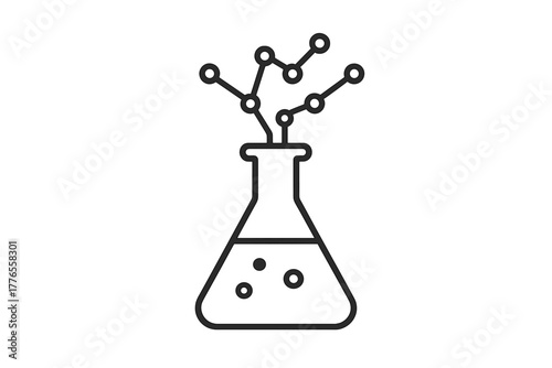 Flask with emerging molecule structure representing chemistry research and scientific innovation
