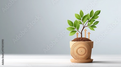 A small potted plant with vibrant green leaves, symbolizing growth and vitality, sits on a light surface against a soft backdrop.
