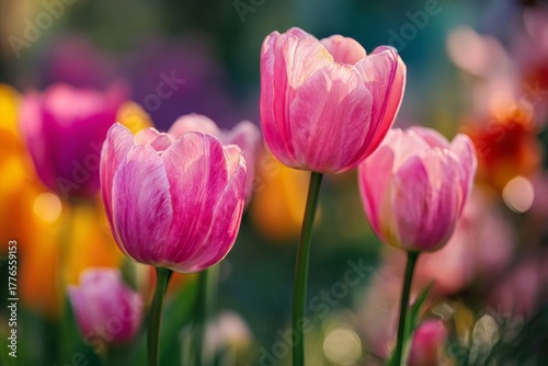 Colorful Tulips Bloom in a Vibrant Garden During Springtime