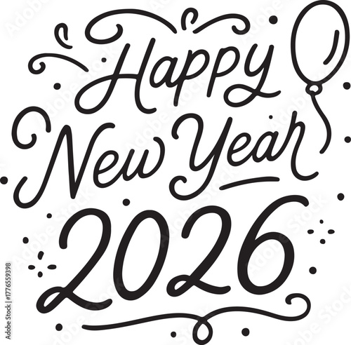 Happy New Year 2026 Celebration with Balloons and Confetti