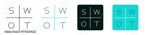 
SWOT Analysis icon set. Business or technology concept. Line, solid color or black heart logo for web or UI. Editable vector stroke illustration. Symbol for apps or digital platforms.