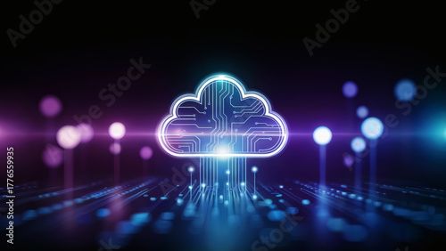 Dynamic cloud computing solution offering seamless data transfer and storage in a modern vibrant digital space