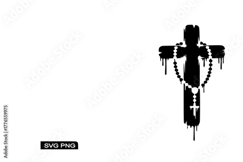 Transparent PNG available
silhouette vector of cross with rosary in graffiti stencil with simple paint dripping isolated on white background svg png