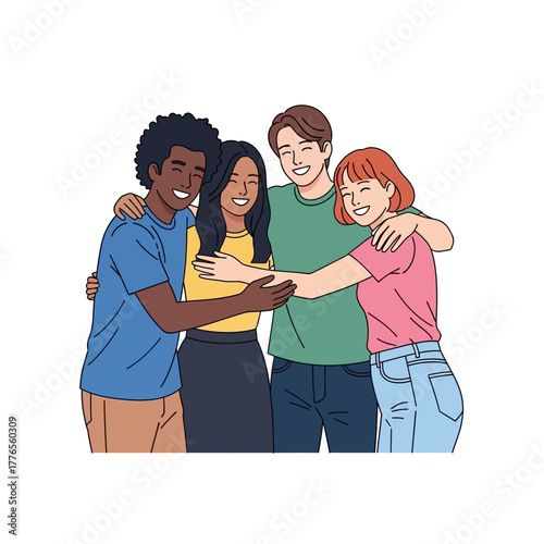 Diverse Friends Embracing - A Celebration of Unity and Togetherness.