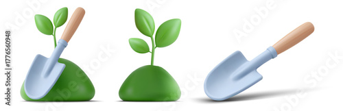 Seedling Growth and Hand Trowel Garden Tool 3d style