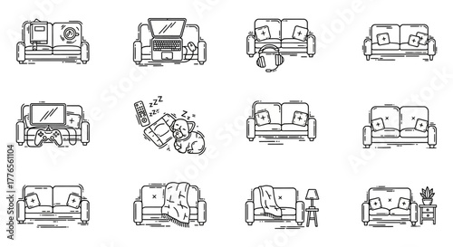 cozy sofa relaxation perfect for home decor concepts with books laptops pets and blankets ideal for lifestyle blogs or interior design websites